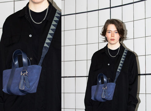 Sharktooth Bag Strap in Veg. Tanned Leather - Blue & Khaki